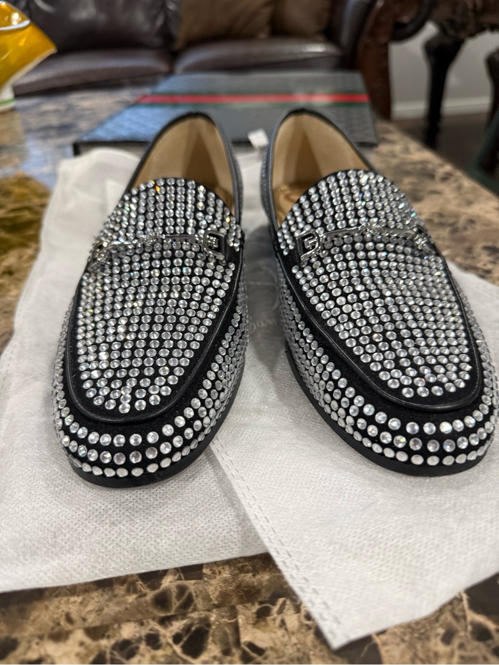 Sam Edelman GLITZ Loraine Crystal Rhinestone Horsebit Loafers Black Size 8M